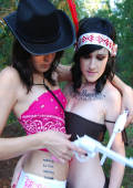 cow girl and indian girl play outside