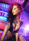 action girl waitress in blue light